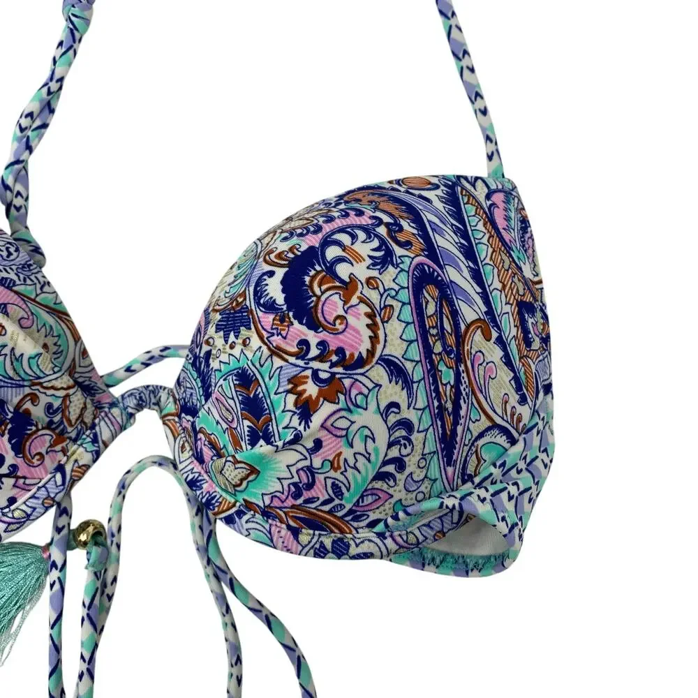Victorias Secret The Fabulous Padded Swimsuit Bikini Top Sz 34B Paisley Print